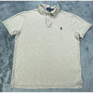 Polo Ralph Lauren Polo Shirt Mens Medium Tan Pony Custom Slim Fit Preppy Casual